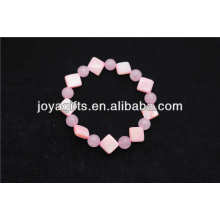Высокое качество розового цвета квадратной формы раковины розового кварца браслет, браслет ручной работы, полудрагоценный камень браслет